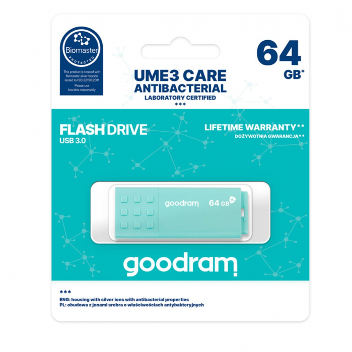Memorie USB 3.0, 64 GB, Goodram UME3 Care, cu capac, albastra [5]