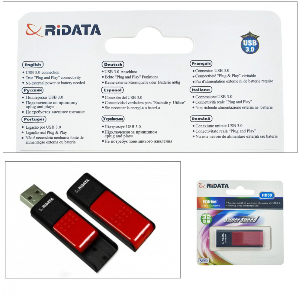 Memorie USB 3.0 Flash Drive RiDATA 32GB, EZdrive HD5, conector retractabil, rosu [3]
