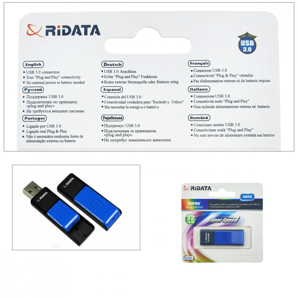 Memorie USB 3.0 Flash Drive RiDATA 32GB, EZdrive HD50, conector retractabil, albastru [3]