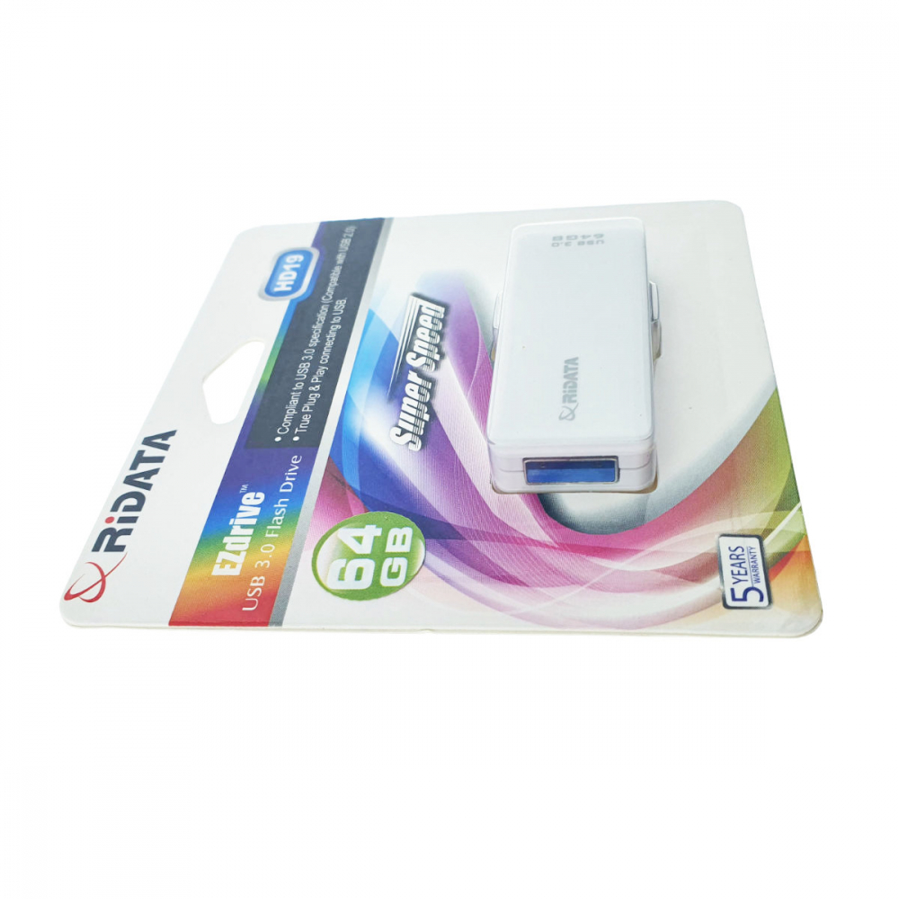Memorie USB 3.0 Flash Drive RiDATA 64 GB, EZdrive HD19WT, conector retractabil, alba [5]