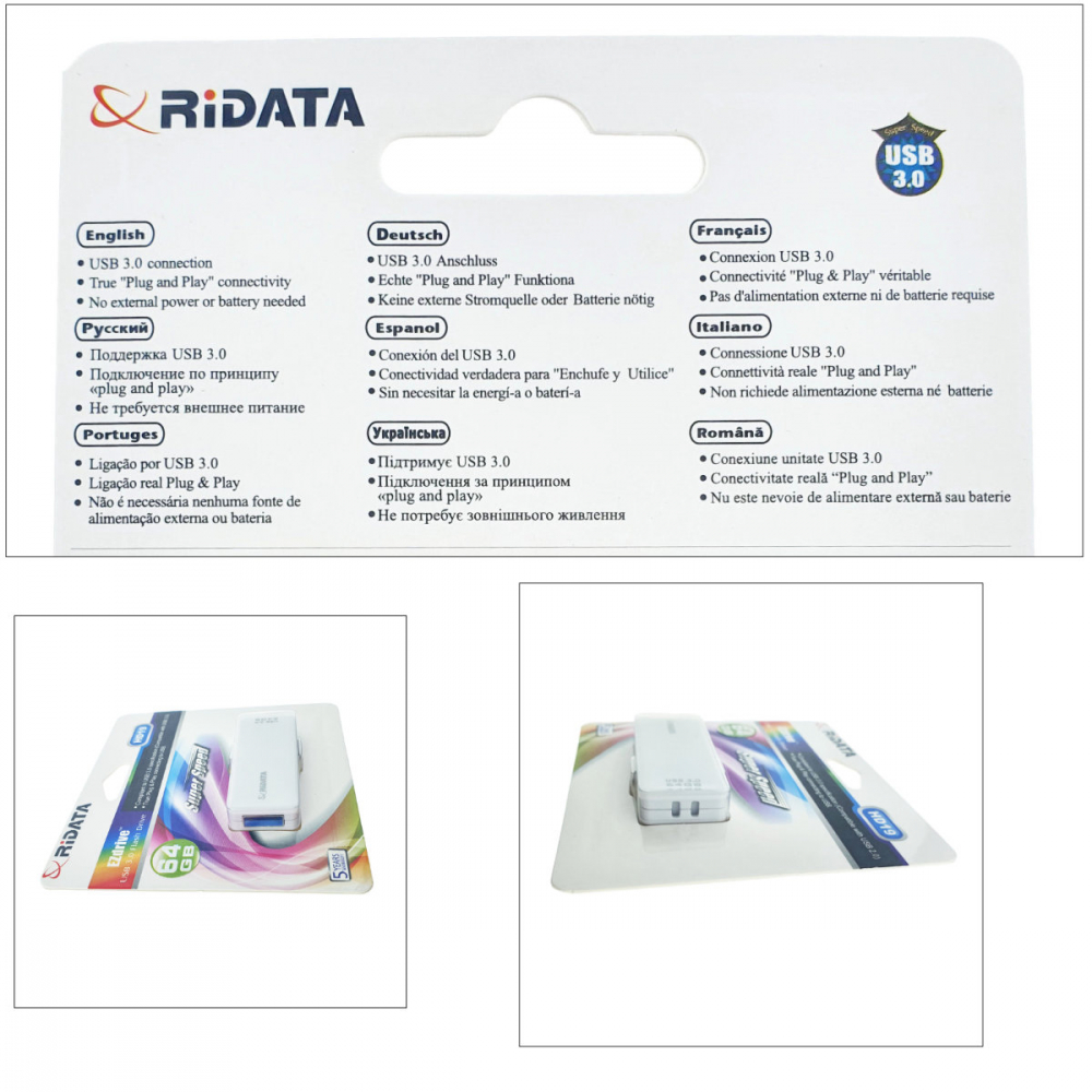 Memorie USB 3.0 Flash Drive RiDATA 64 GB, EZdrive HD19WT, conector retractabil, alba [4]