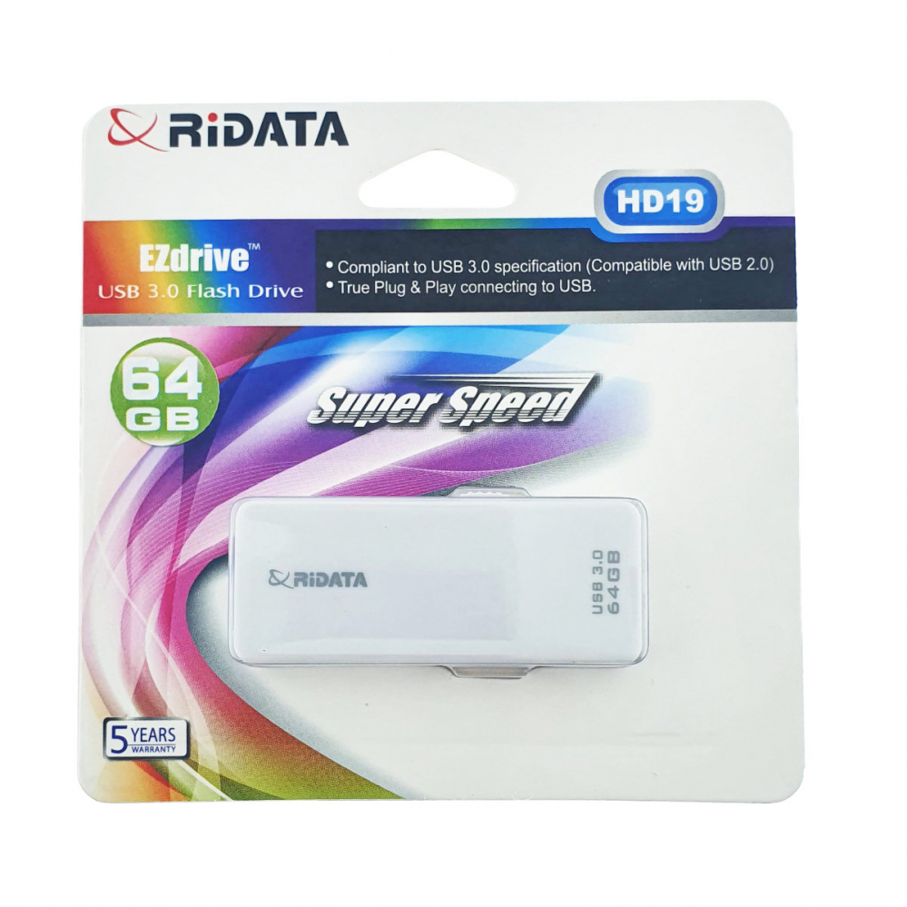 Memorie USB 3.0 Flash Drive RiDATA 64 GB, EZdrive HD19WT, conector retractabil, alba [1]