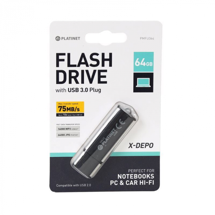 Memorie USB 3.0 Platinet 41589,64 Gb, cu capac, neagra cu argintiu [4]