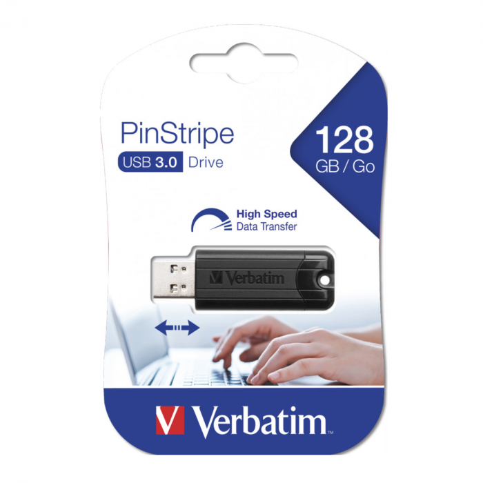 Memorie USB 3.0 Verbatim 128 GB Pinstripe, retractabila, neagra [5]
