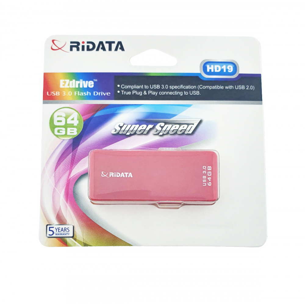 Memorie USB 3.1 Flash Drive RiDATA 64GB, EZdrive HD19RD, conector retractabil, roz [1]