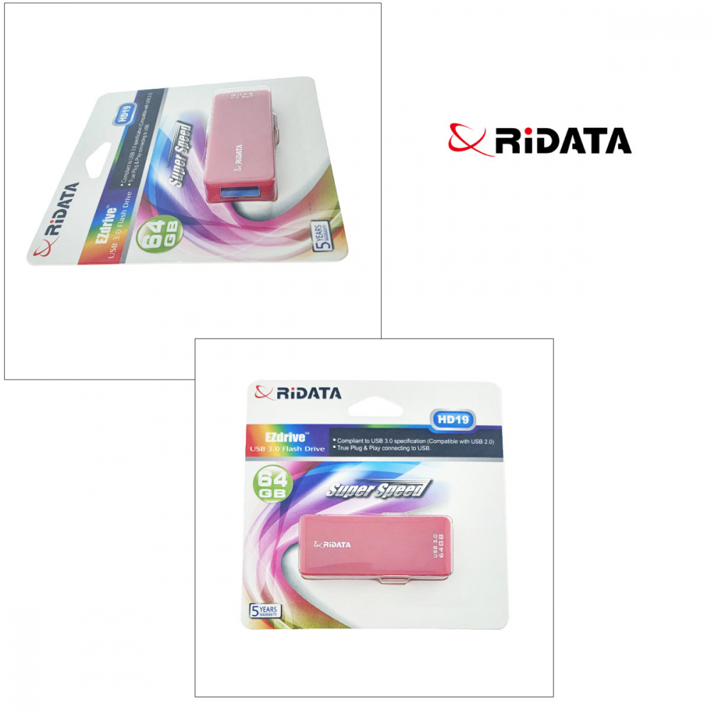 Memorie USB 3.1 Flash Drive RiDATA 64GB, EZdrive HD19RD, conector retractabil, roz [2]