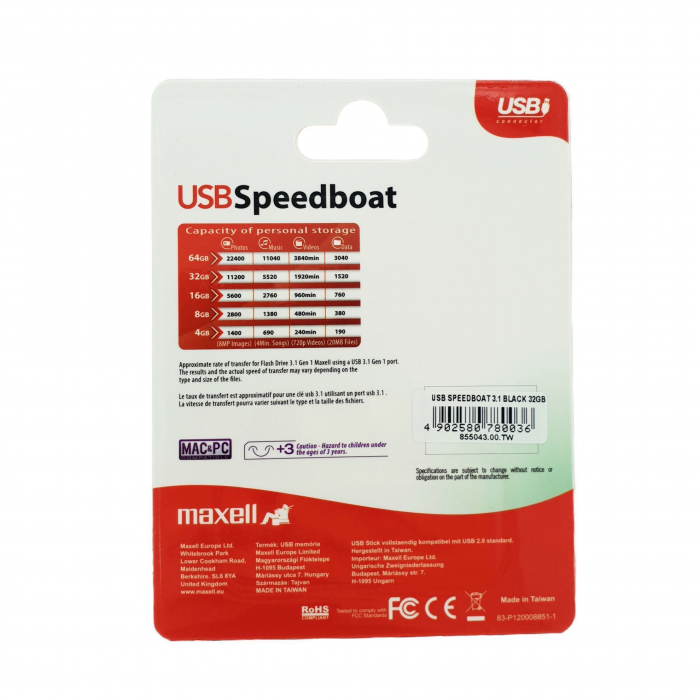 Memorie USB 3.1 Maxell 32 Gb Speedboat, cu capac, neagra [6]