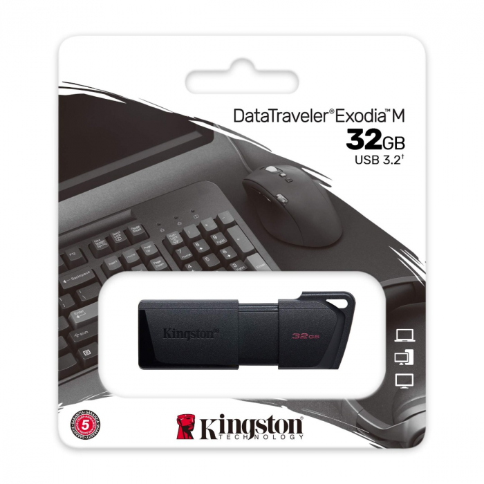 Memorie USB 3.2, 32gb, Kingston DataTraveler Exodia M, capac retractabil, neagra [4]