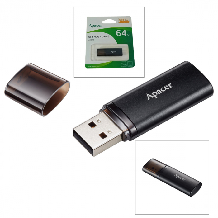 Memorie USB 3.2 Apacer 64GB AH25B cu capac, negru [5]