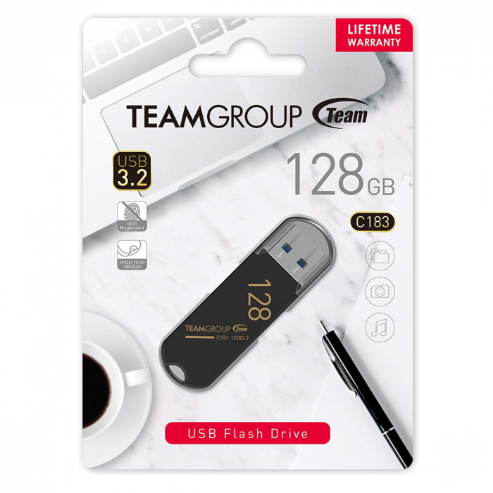 Memorie USB 3.2 Gen 1, 128Gb, TeamGroup C183 04262, cu capac, neagra [3]