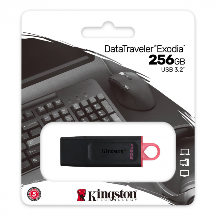 Memorie USB 3.2 Gen 1, 256gb, Kingston DataTraveler Exodia DTX-256GB, cu capac si inel, negru cu rosu [3]