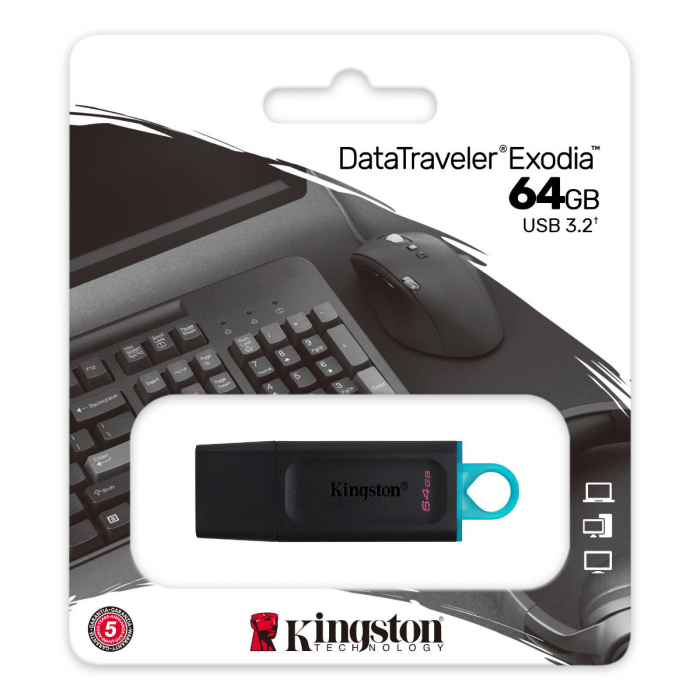 Memorie USB Kingston DataTraveler Exodia 64GB, USB 3.2, Black/Teal [3]