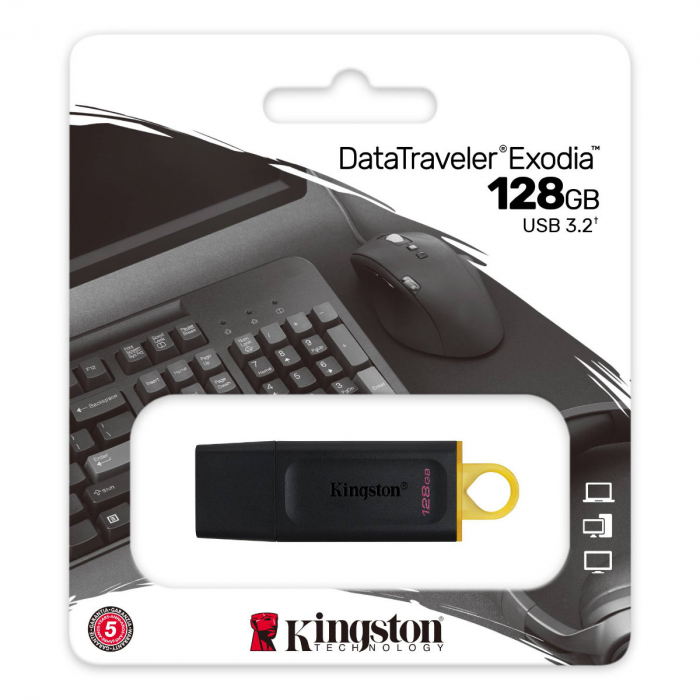 Memorie USB 3.2 Kingston Data Traveler Exodia, 128gb, cu capac si inel breloc, neagra [4]