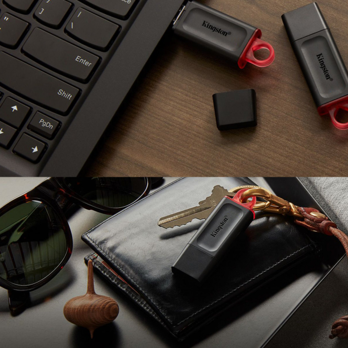 Memorie USB 3.2 Kingston Data Traveler Exodia, 128gb, cu capac si inel breloc, neagra [2]