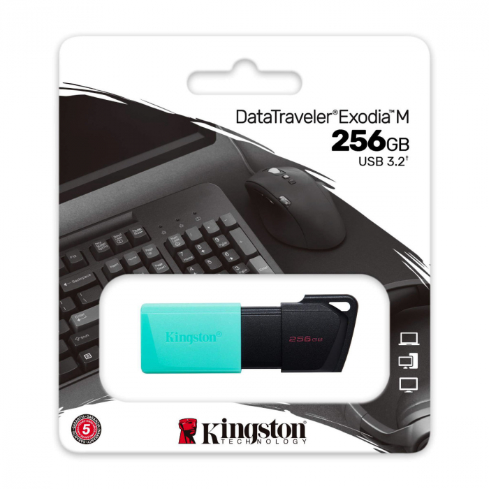 Memorie USB 3.2 Kingston Data Traveler Exodia, 256Gb, cu capac si inel breloc, verde [4]