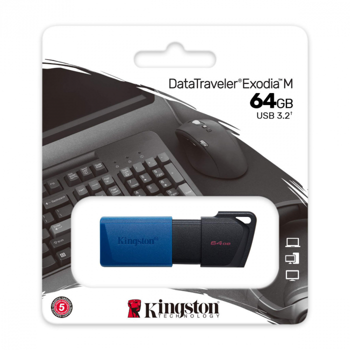 Memorie USB 3.2 Kingston DataTraveler Exodia M, 64gb, capac retractabil, albastra [4]
