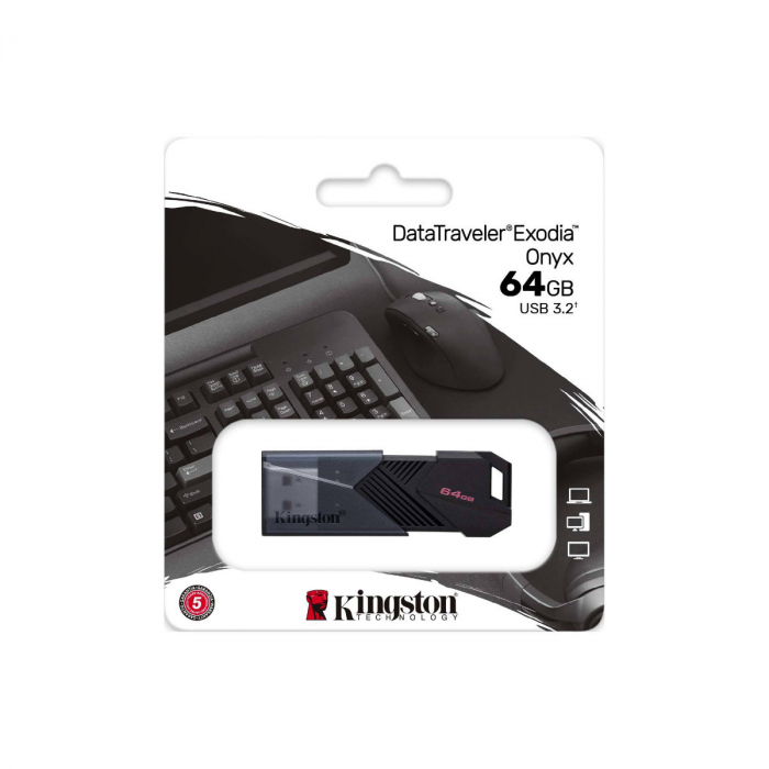 Memorie USB 3.2 Kingston DataTraveler Exodia Onyx, 64gb, capac retractabil, neagra [3]