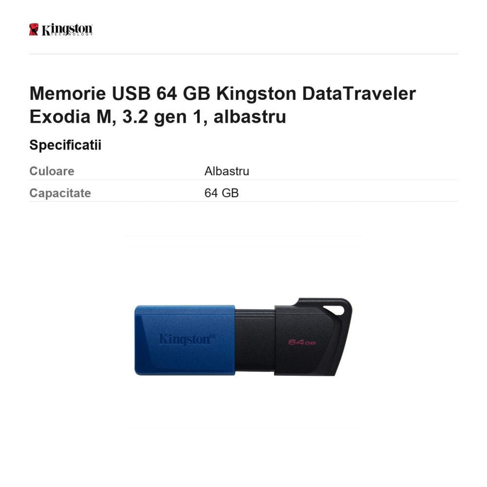 Memorie USB 64 GB Kingston DataTraveler Exodia M, 3.2 gen 1, albastru [3]