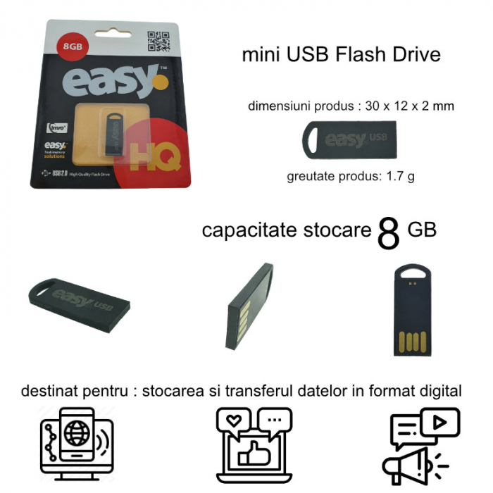 Memorie USB Flash Drive, Imro Easy 01525, capacitate 8 GB, dimensiuni mini, neagra [6]