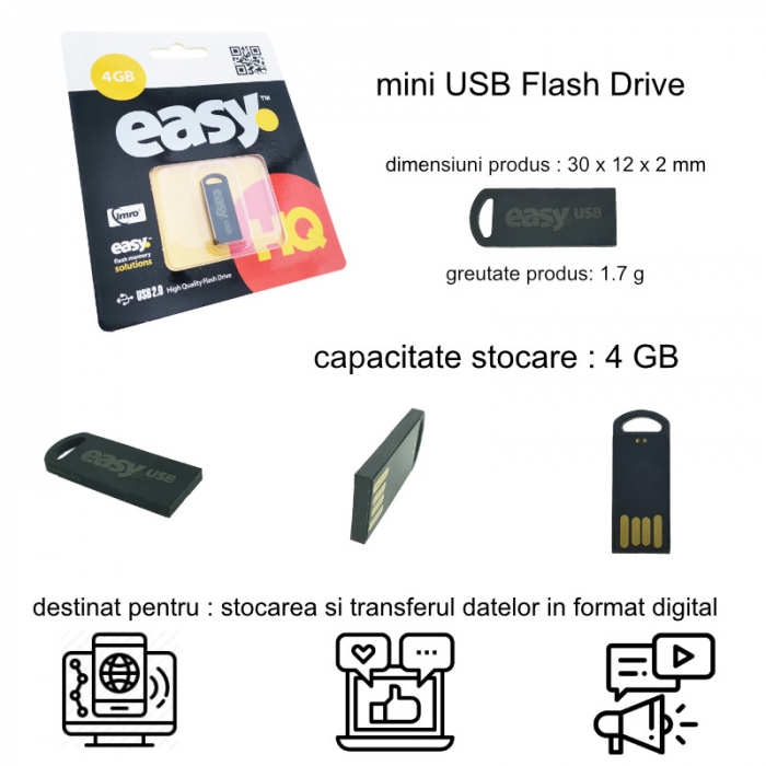 Memorie USB Flash Drive, Imro Easy 01561, capacitate 4 GB, dimensiuni mini, negru [6]