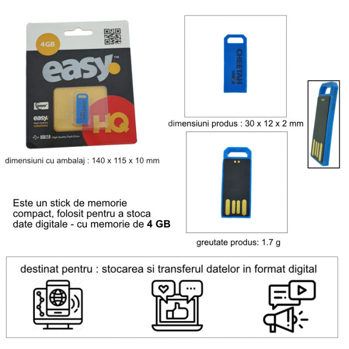 Memorie USB Flash Drive, Imro Easy 01561BL, capacitate 4 GB, dimensiuni mini, albastra [6]