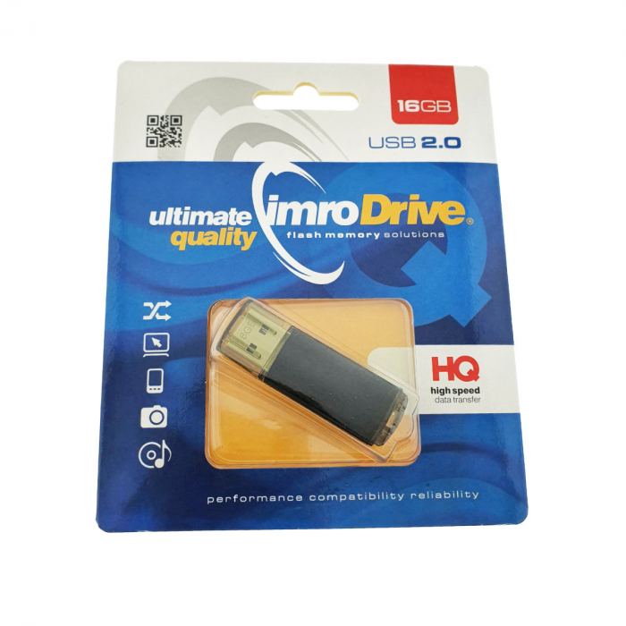 Memorie USB Imro 16GB USB 2.0 neagra cu capac transparent si agatoare, in blister [2]