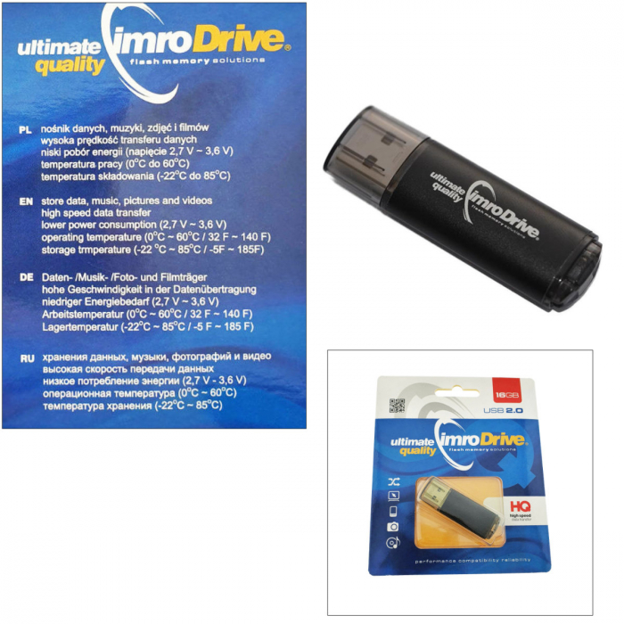 Memorie USB Imro 16GB USB 2.0 neagra cu capac transparent si agatoare, in blister [3]