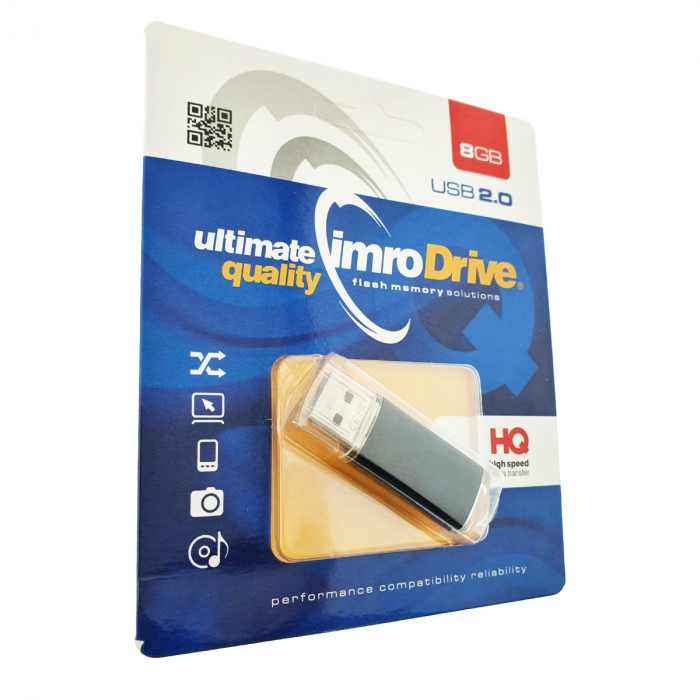 Memorie USB Imro 8GB USB 2.0 neagra cu capac transparent si orificiu agatatoare, in blister [2]