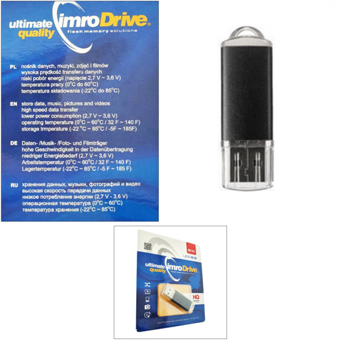 Memorie USB Imro 8GB USB 2.0 neagra cu capac transparent si orificiu agatatoare, in blister [3]