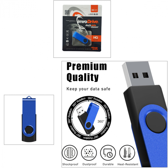 Memorie USB Imro Drive 16GB USB 2.0 cu capac rotativ, albastra cu negru [3]