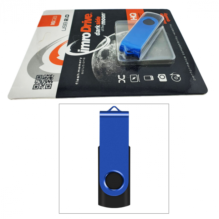 Memorie USB Imro Drive 16GB USB 2.0 cu capac rotativ, albastra cu negru [2]
