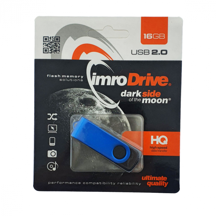 Memorie USB Imro Drive 16GB USB 2.0 cu capac rotativ, albastra cu negru [5]