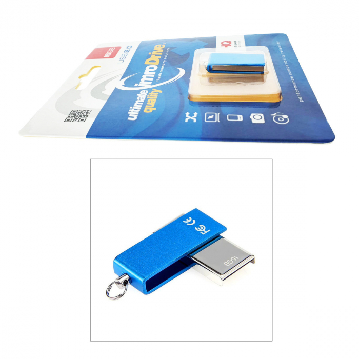 Memorie USB Imro Edge 16GB USB 2.0, cu capac rotativ, design compact, albastra [4]
