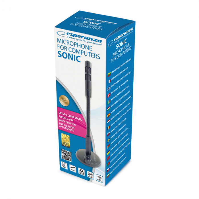 Microfon cu suport, Esperanza Sonic 95791, buton On/Off, cablu 150 cm, conector jack 3.5mm, negru [6]