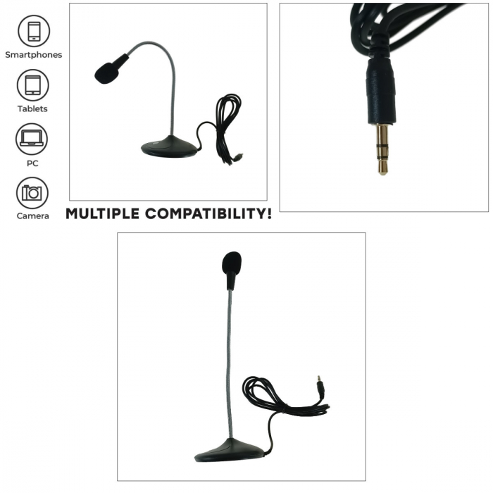 Microfon de birou Platinet Office, omni-directional, cu cablu 140 cm, buton pornire/oprire, conector jack 3.5mm, negru [3]