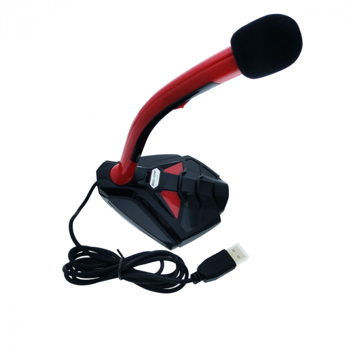 Microfon gaming K1, cu baza 120 x104 mm, lungime cablu 140 cm, conector USB, negru cu rosu [2]
