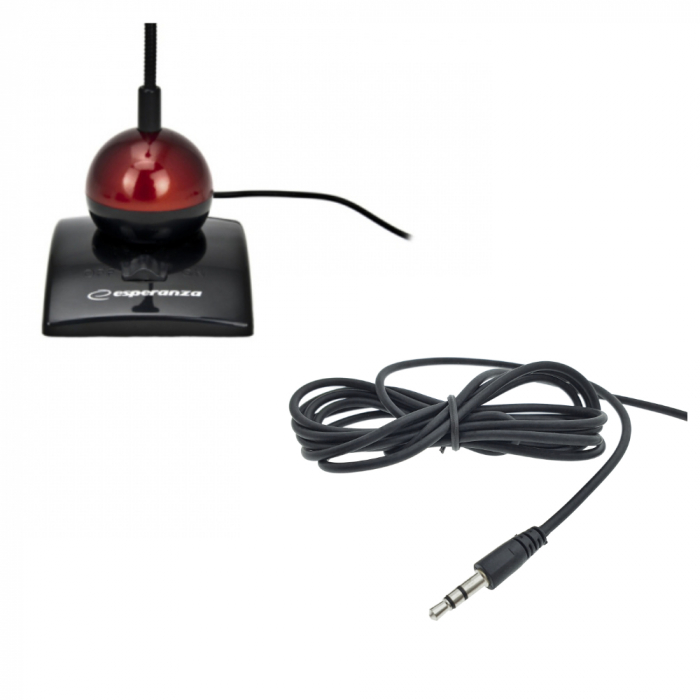 Microfon PC cu brat flexibil 18 cm si buton pornire, Esperanza Chat 476903, conector jack 3.5mm si cablu 2 m, negru cu rosu [3]