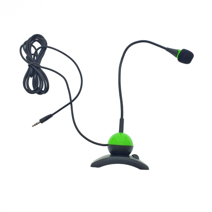 Microfon PC cu brat flexibil 18 cm si buton pornire, Esperanza Chat, conector jack 3.5mm si cablu 2 m, negru cu verde [2]