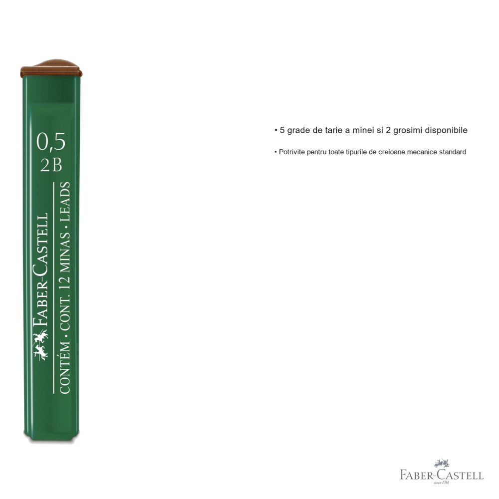 Mine creion mecanic Faber-Castell, 0.5 mm, duritate 2B, set 12 bucati, pentru toate tipurile de creioane mecanice standard [3]