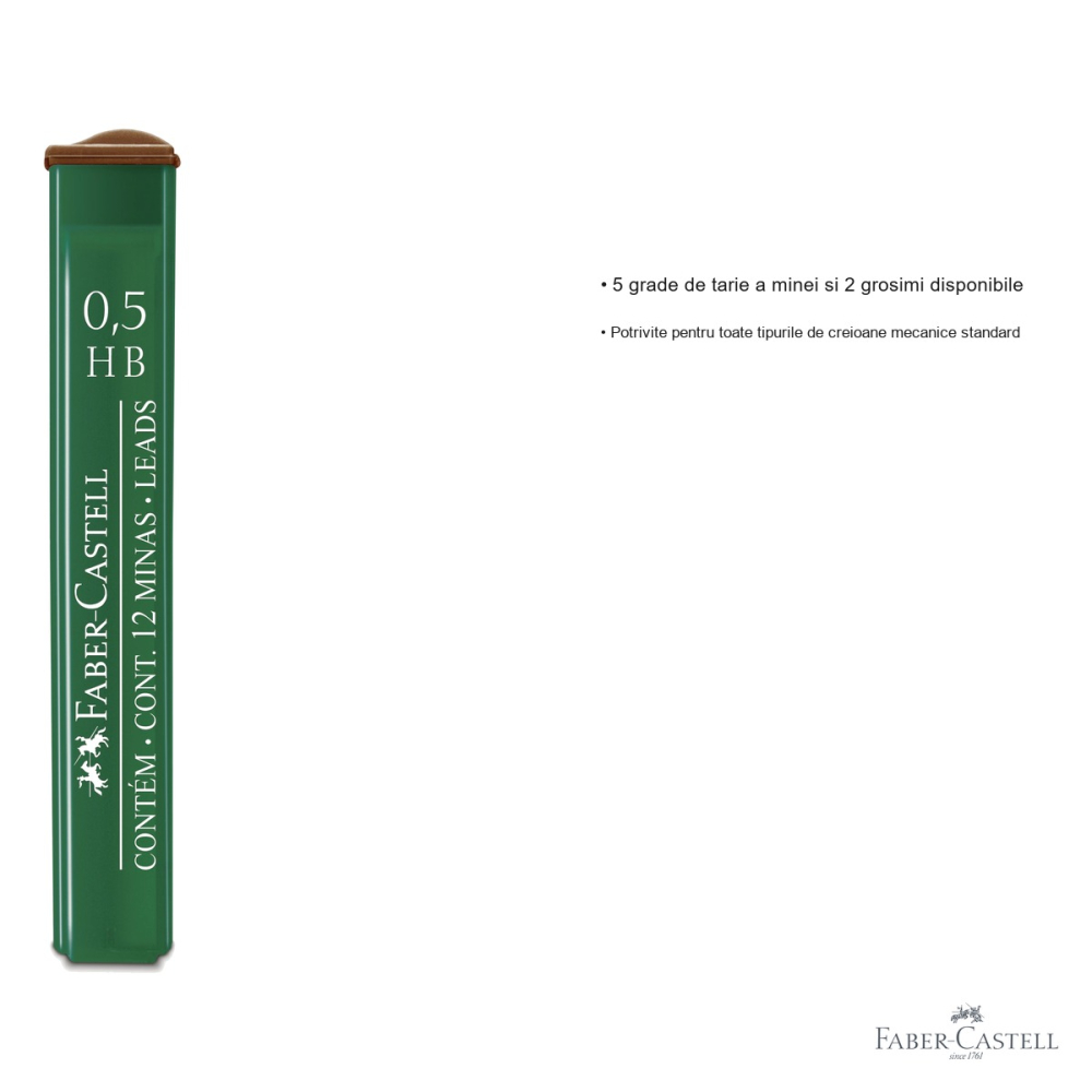 Mine creion mecanic Faber-Castell, 0.5 mm, duritate HB, polymer, set 12 bucati, pentru creioane mecanice standard [3]