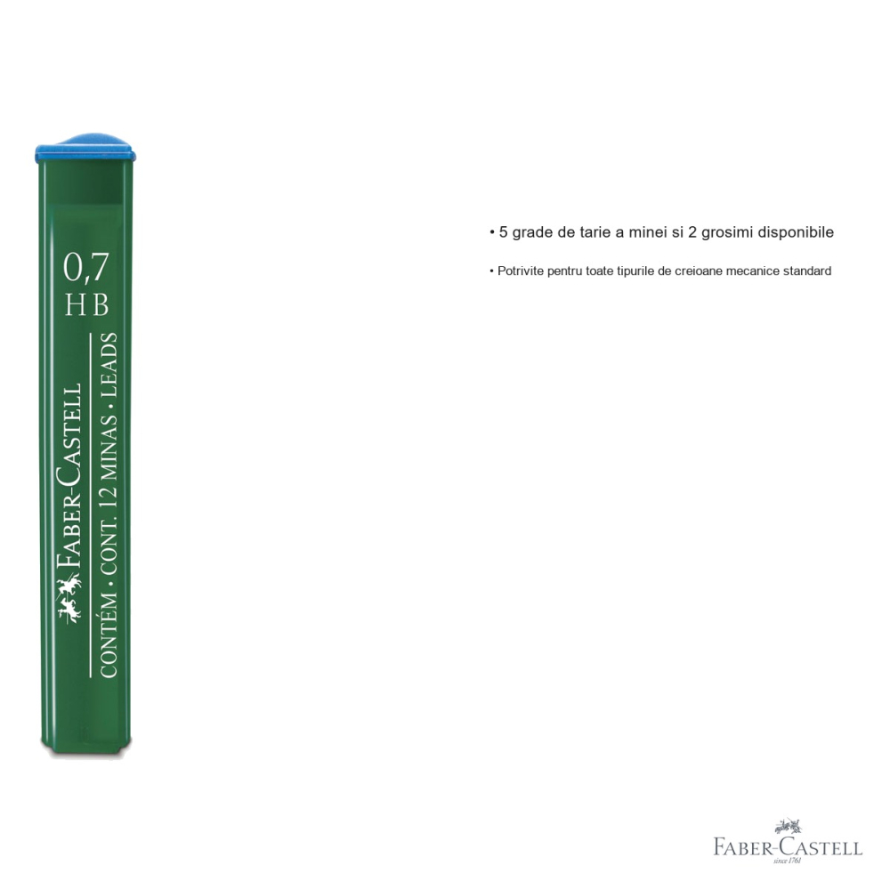 Mine creion mecanic Faber-Castell, 0.7 mm, duritate HB, polymer, set 12 bucati, pentru uz scolar si profesional [3]