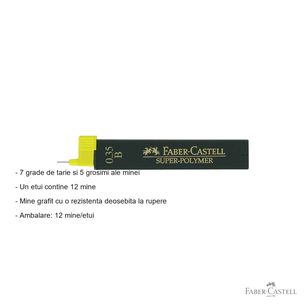 Mine creion mecanic Faber-Castell Super-Polymer 0.35 mm duritate B, rezistenta la rupere, set 12 bucati [2]