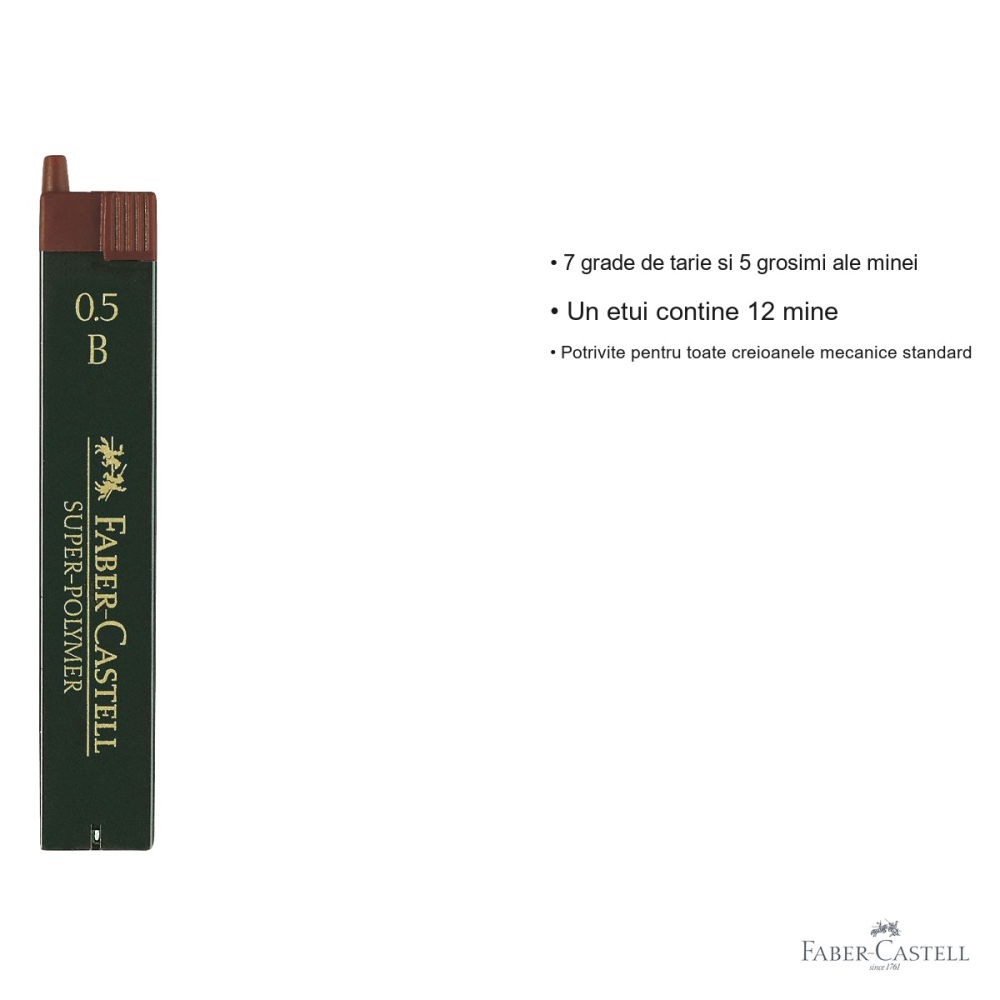 Mine creion mecanic Faber-Castell Super-Polymer 0.5 mm, duritate B, rezistenta la rupere, set 12 bucati [3]