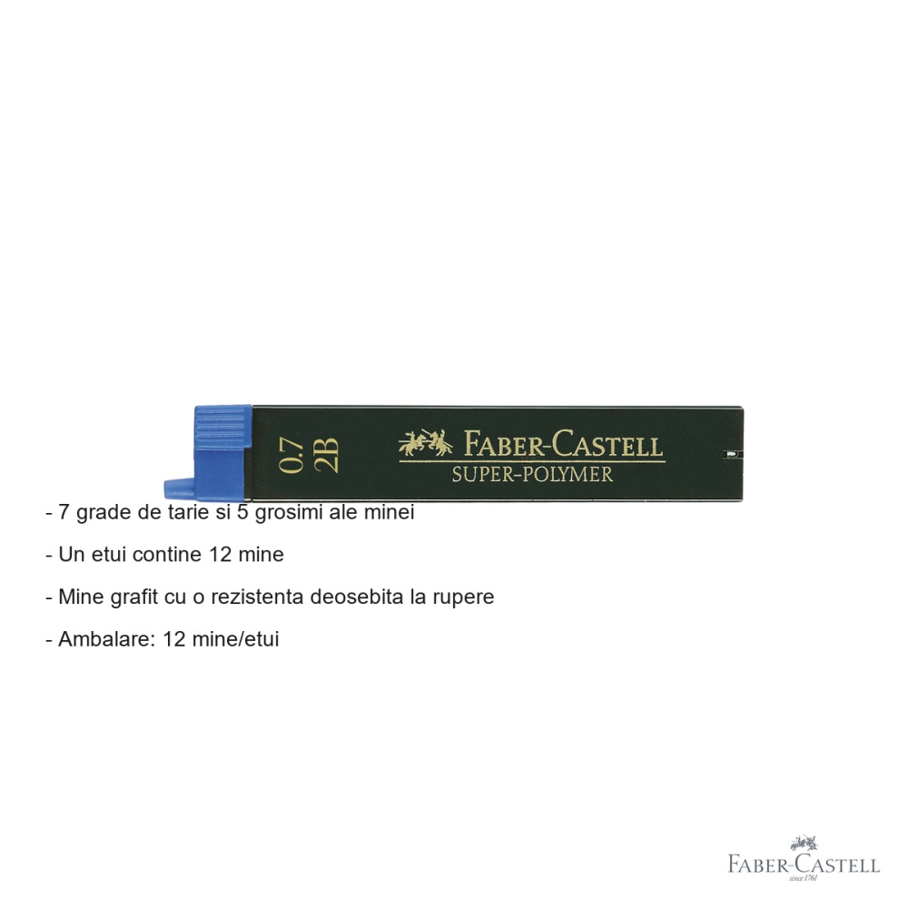 Mine creion mecanic Faber-Castell Super-Polymer 0.7 mm 2B, rezistenta la rupere, set 12 bucati [2]