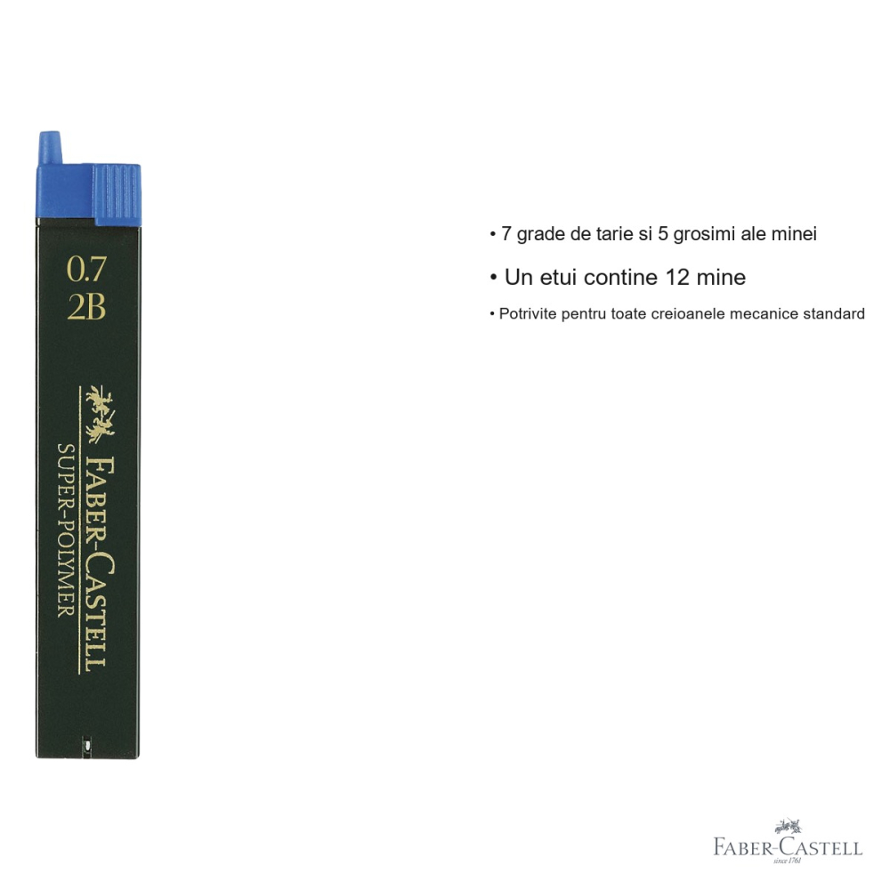Mine creion mecanic Faber-Castell Super-Polymer 0.7 mm 2B, rezistenta la rupere, set 12 bucati [3]