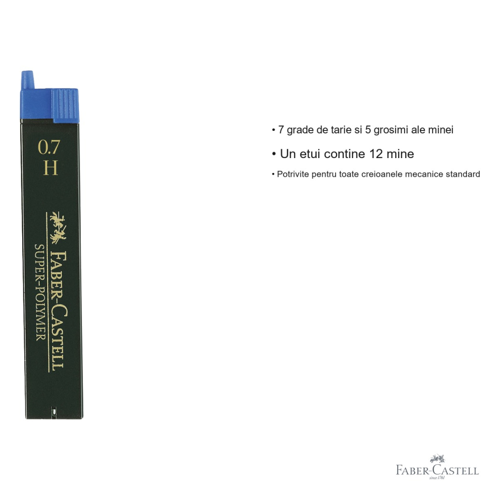 Mine creion mecanic Faber-Castell Super-Polymer 0.7mm, duritate H, rezistenta la rupere, 12 buc/etui [3]