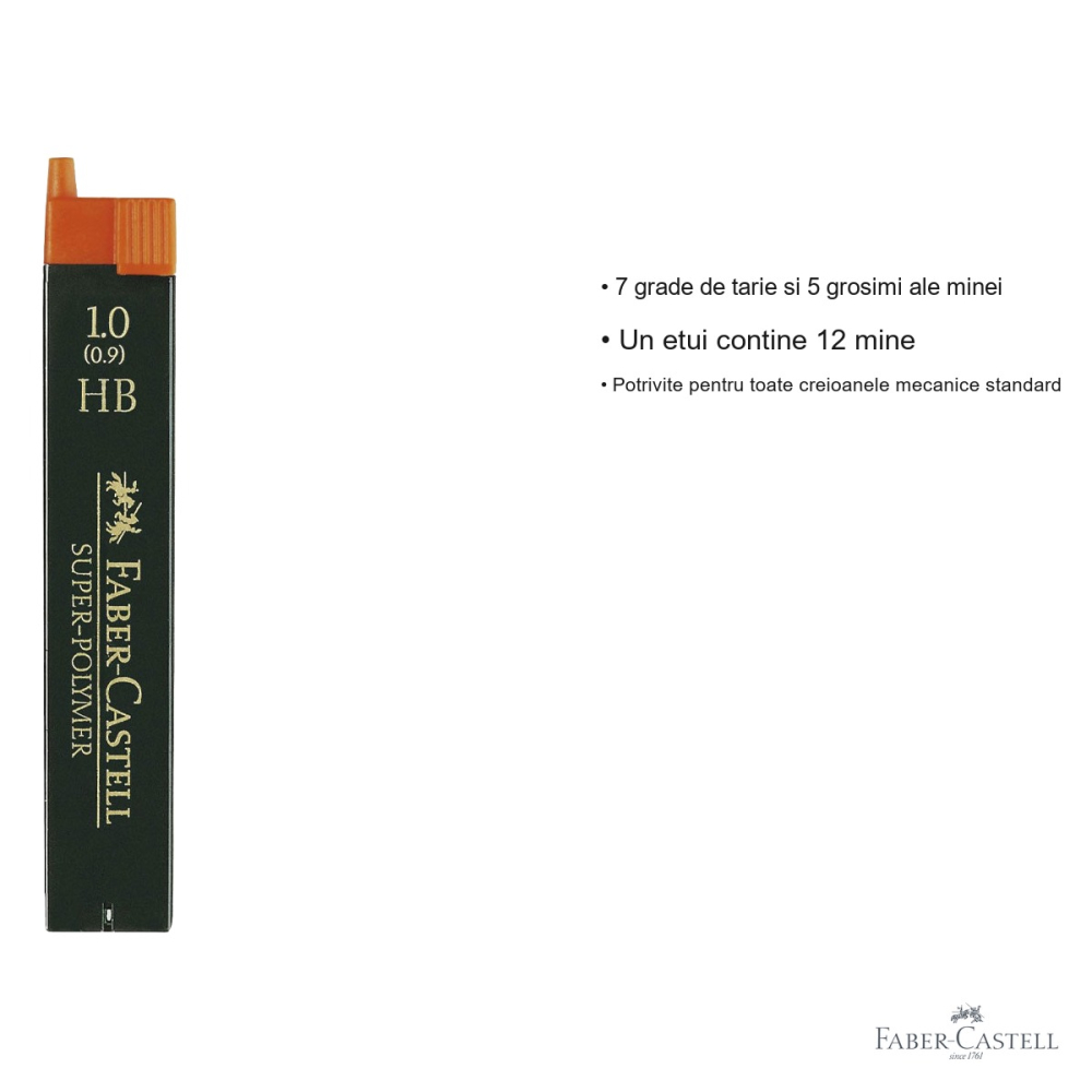 Mine creion mecanic Faber-Castell Super-Polymer 0.9 mm HB, rezistente la rupere, 12 bucati/etui [3]