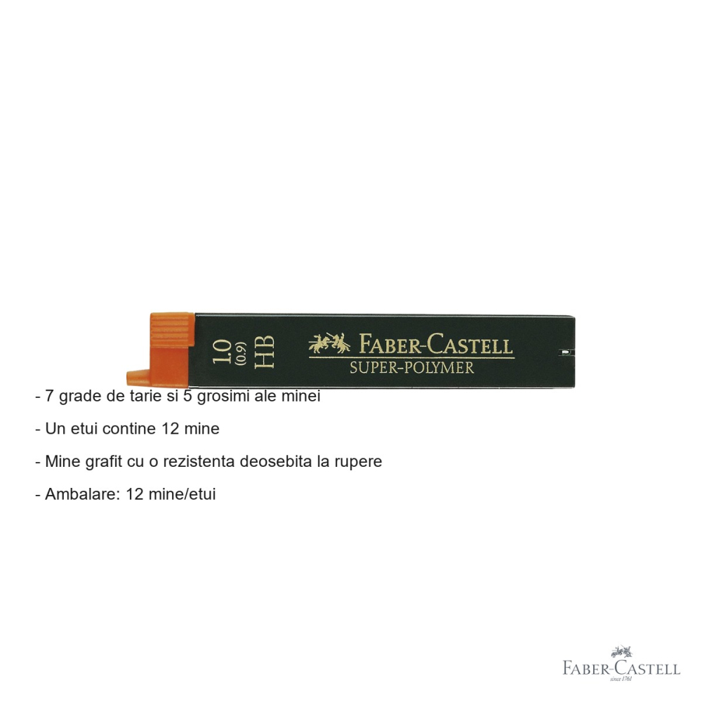Mine creion mecanic Faber-Castell Super-Polymer 0.9 mm HB, rezistente la rupere, 12 bucati/etui [2]