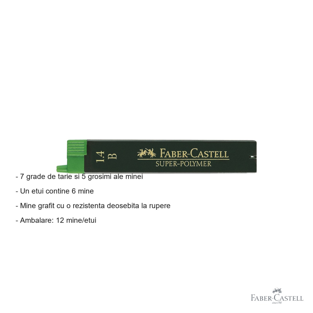 Mine creion mecanic Faber-Castell Super-Polymer 1.4mm, duritate B, rezistenta la rupere, set 12 bucati [2]