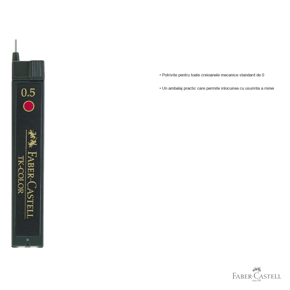 Mine creion mecanic Faber-Castell TK-Color 0.5 mm rosii, rezistente la rupere, 12 bucati/etui [3]